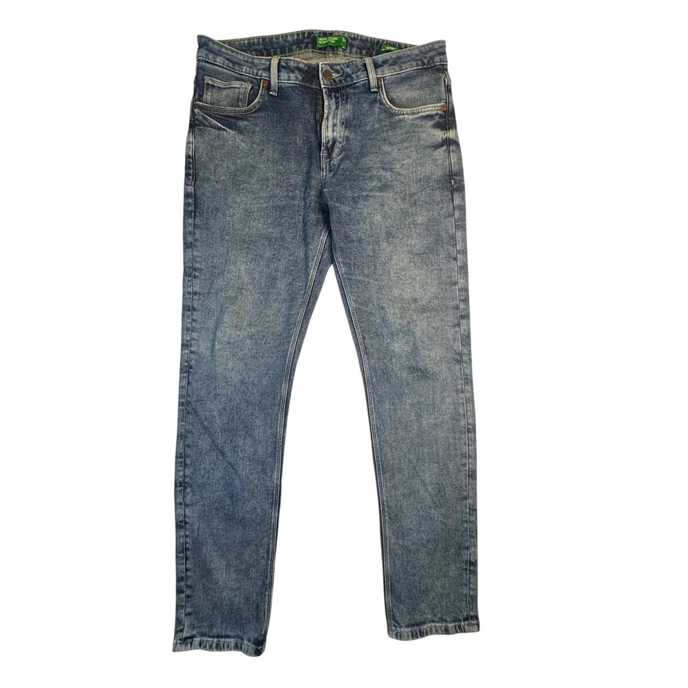 United Colors of Benetton Mens Skinny Blue Acid Wash Stretch Jeans 34 - Picture 2 of 10